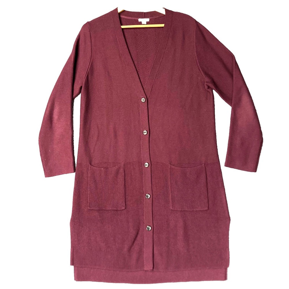 J Jill Pocket Duster Cardigan Womens L Lagenlook Burgundy Rust Pocket Sweater